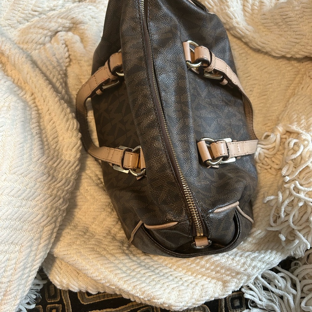 Michael Kors Brown and Tan Tote Bag with Soft Fabric and Elegant Hardware
